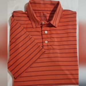 L.L. Bean Men's Orange And Brown Striped Polo Shirt. Slightly Fitted Sz M